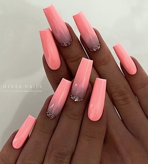 Bright Summer Nails 2023, Barbie Nails Acrylic, Neon Coral Nails, Summertime Nails, Nail Ideas Summer, Vacay Nails, Barbie Nail, Bright Summer Nails Designs, Cute Barbie