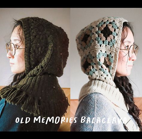 Balaclava Pattern, Granny Square Balaclava, Crochet Hooded Cowl, Balaclava Crochet, Joining Granny Squares, Crochet Balaclava, Happy Hoodie, Old Memories, Handcrafted Accessories