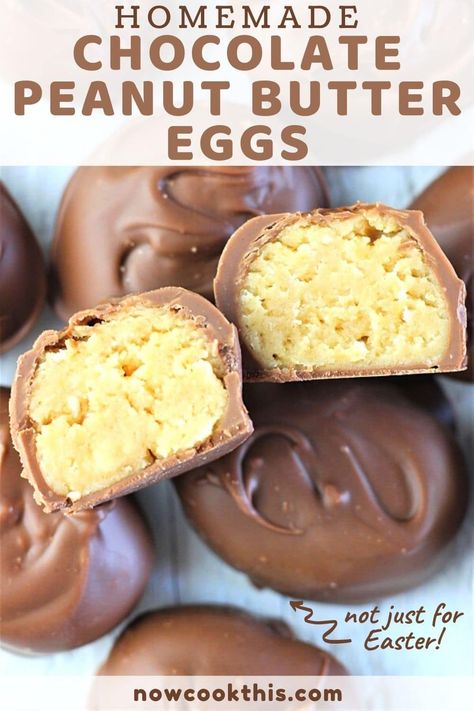 These homemade Chocolate Peanut Butter Eggs have a sweet, smooth, and creamy peanut butter-cream cheese filling covered in milk chocolate. They're easy to make and a delicious candy treat that deserve to be made all year long. It's also a fun recipe to make with the kids! Chocolate Peanut Butter Eggs, Peanut Butter Eggs Recipe, Homemade Chocolate Peanut Butter, Peanut Butter Easter Eggs, Peanut Butter Eggs, Lost 100 Pounds, Peanut Butter Filling, Peanut Butter Recipes, Homemade Candies