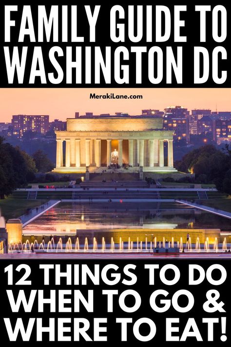 12 Things To Do with Kids in Washington D.C. | If you're traveling with your family to Washington DC, make sure to bookmark this post! It includes tons of helpful travel tips - when to go, what to pack, the best kid-friendly hotels, and our favorite restaurants with kids menu options even your picky eater will love. We've also included a list of fun family-friendly activities you can enjoy in summer, fall, winter, and spring, with lots of free and budget-friendly options to choose from! Washington Dc Trip With Kids, Family Trip To Washington Dc, Dc For Kids, Dc With Teens, Dc With Kids, Washington Dc With Kids, Washington Dc Vacation, Washington Dc Restaurants, Dc Vacation