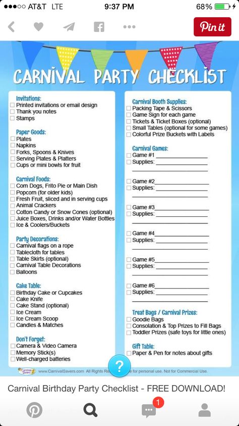 Carnival checklist Event Checklist, Circus Tickets, Birthday Party Checklist, Party Checklist, Kids Carnival, Spring Carnival, Party Tickets, Carnival Themed Party, List Of Activities