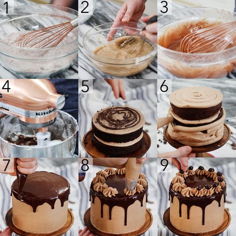 Mocha Cake | Preppy Kitchen Mocha Cake Design, Mocha Cake Recipe, Ganache Recipe Easy, Cake Preppy, Coffee Cake Decoration, Mocha Desserts, Florentines Recipe, Cake Turntable, Chocolate Covered Espresso Beans