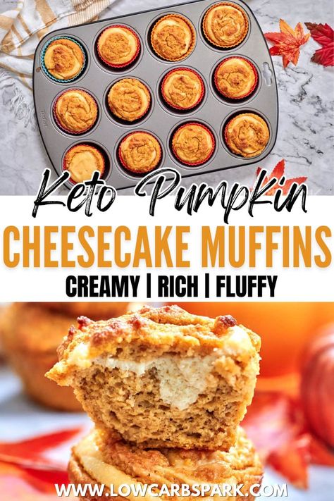 These Keto Pumpkin Cream Cheese Muffins are the ultimate fall treat! Soft, fluffy, and bursting with warm pumpkin spice flavors, they’re perfect for cozy mornings or as a sweet snack. Each muffin features a rich, creamy cheesecake center that adds a luxurious texture and flavor, making them feel like an indulgent dessert. These low-carb, sugar-free pumpkin muffins are quick to make and pair perfectly with your favorite cup of coffee or tea! Keto Pumpkin Spice Muffins, Keto Cheesecake Muffins, Keto Cinnamon Muffins, Keto Pumpkin Cream Cheese Muffins, Pumpkin Walnut Muffins, Sugar Free Pumpkin Muffins, Keto Pumpkin Cream Cheese, Keto Pumpkin Muffins, Pumpkin Recipes Keto