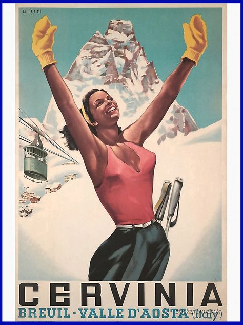 Ski Vintage Poster, Aosta Valley, Turquoise Wall Art, Vintage Ski Posters, Ski Vintage, Italian Posters, Ski Posters, Gold Poster, Online Posters