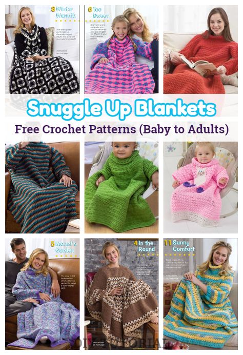 Crochet Snuggle Up Blankets With Sleeves Free Patterns (Baby to Adults) Crochet Snuggle Blanket Free Pattern, Crochet Blanket With Sleeves, Snuggle Crochet Pattern Free, Crochet Snuggie Pattern Free, Crochet Snuggle Blanket, Crochet Snuggle Sack, Crochet Snuggle, Blanket With Sleeves, Crocheted Afghans