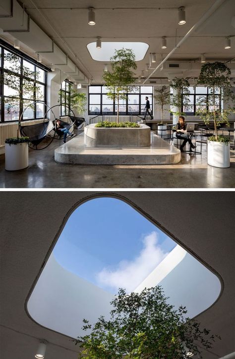 Office In Nature, Office Nature, Nature Office, Industrial Office Space, Industrial Office Design, Bar Exterior, Modern Office Space, Modern Office Design, Workplace Design