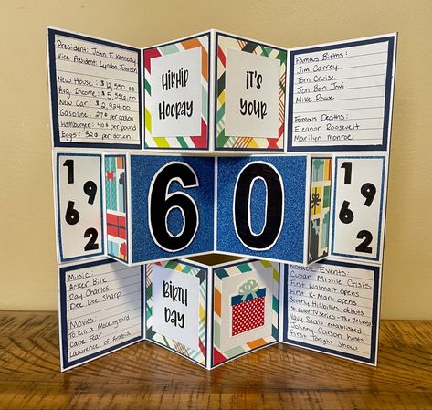 Milestone book flip 60th birthday card inspired by Mixed Up Craft. 60th Birthday Cards For Men Diy, 60 Birthday Card Ideas, 60th Birthday Cards For Men Handmade, 60th Birthday Card Ideas, Diy 60th Birthday Card, 60 Birthday Card, Cards For Men Handmade, Diy 60th Birthday, 60th Birthday Card