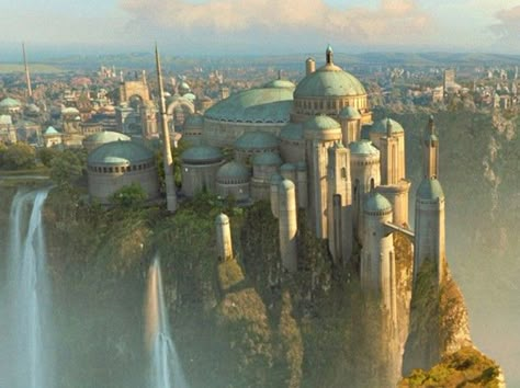 Theed Royal Palace on Naboo Star Wars Planets, Star Wars Rpg, The Phantom Menace, Star Wars Wallpaper, Fantasy City, Fantasy Castle, Fantasy Places, Star Wars Episodes, Arte Fantasy