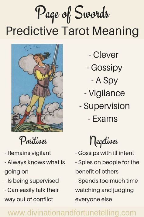 Art Illustration: In a Tarot card reading, the Page of Swords in a spread can be a symbol of someone who is gossipy, spies on others but is also clever. This post includes a vintage and modern fortune telling meanings of the Page of Swords, ideal for the advanced reader or those just learning the cards. These interpretations can be used with any of the decks (Rider Waite, Marseilles etc). Pages Tarot, Money Future, Tarot Card Meanings Cheat Sheets, What Are Tarot Cards, Page Of Swords, Tarot Interpretation, Court Cards, Tarot Significado, Tarot Cards For Beginners