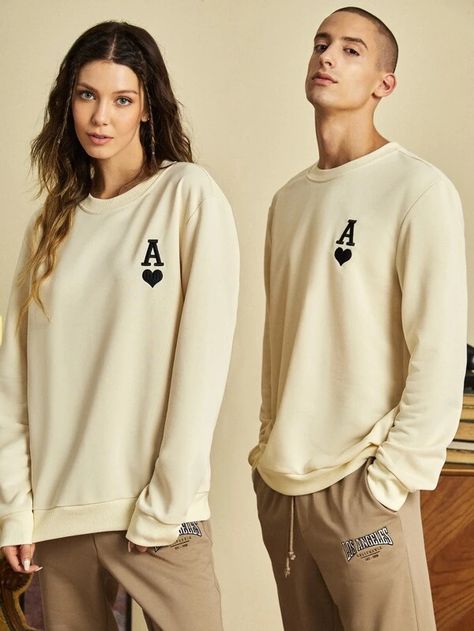 SHEIN UNISEX 1pc Playing Card Embroidery Drop Shoulder Sweatshirt | SHEIN USA Card Embroidery, Drop Shoulder Sweatshirt, Men Sweatshirts, Heart Letter, Men Hoodies, Fabric Heart, Dropped Shoulder Sweatshirt, Playing Card, Amazing Products