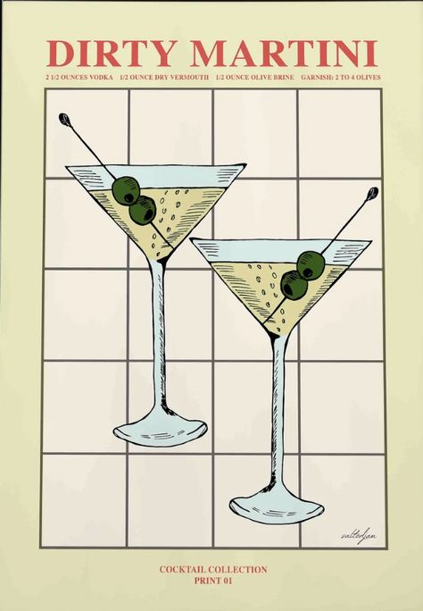 Vintage Dirty Martini Cocktail Print, Digital Download, Kitchen Decor, Boozy Gift, Cocktail Art, Retro Poster, Mid Century Modern Art Cocktail Posters Vintage, Retro Kitchen Art Prints, Retro Cocktail Print, Martini Glass Poster, Cocktail Poster Vintage, Retro Cocktail Illustration, Martini Art Print, Retro Drink Poster, Retro Kitchen Art