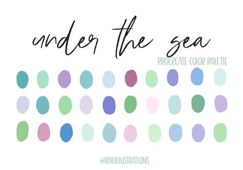 Under The Sea Color Palette, Sea Color Palette, Color Palette For Procreate, Hex Color, Hex Color Palette, Sea Colour, Hex Colors, Procreate App, Colour Palettes