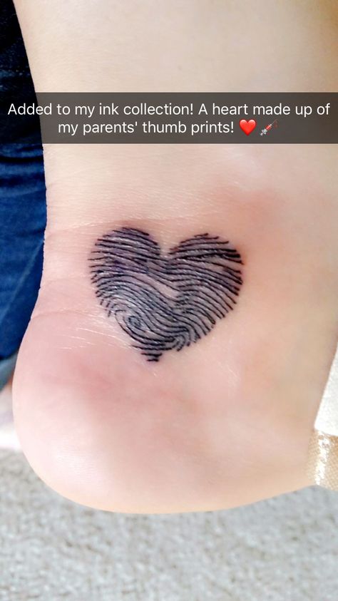 Tattoo heart made of my parents thumb prints! #tattoo Thumbprint Tattoo, Title Designs, Faith Tattoos, Fingerprint Tattoos, Dragons Tattoo, Tattoo Heart, Shape Tattoo, 4 Tattoo, Thumb Prints