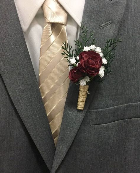 Groomsmen Flowers, Prom Flowers Bouquet, Bracelet Corsage, Prom Gold, Boutonnieres Prom, Groomsmen Boutonniere, Maroon Wedding, Corsage And Boutonniere, Prom Flowers