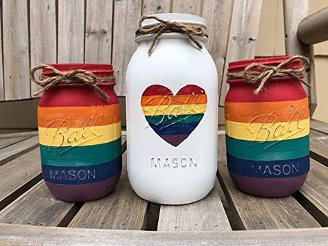 Easy Mason Jar Crafts Diy, Pride Decor, Easy Mason Jar Crafts, Distressed Mason Jars, Ladybug Decorations, Summer Centerpieces, Mason Jar Projects, Rainbow Decor, Jar Design