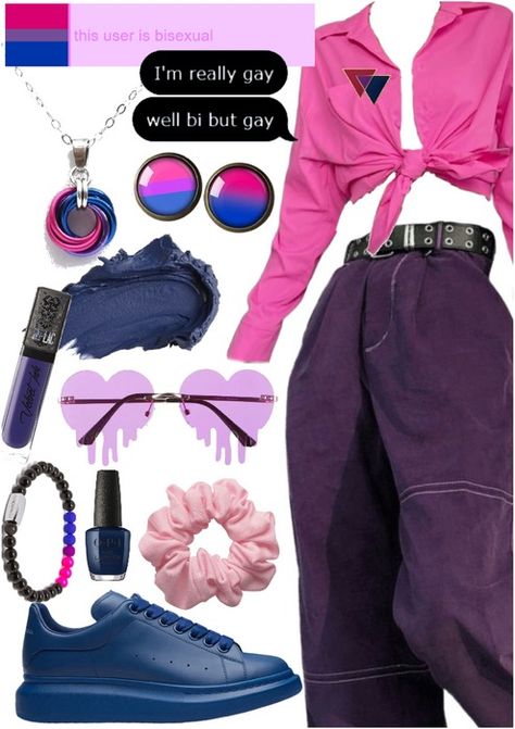 Bisexual Pride Outfit | ShopLook Bi Pride Outfit Ideas, Bi Outfits Aesthetic, Bi Pride Outfit, Bisexual Outfits Style, Bisexual Makeup, Bisexual Outfits, Pride Fits, Baby Pink Blouse, Bi Flag