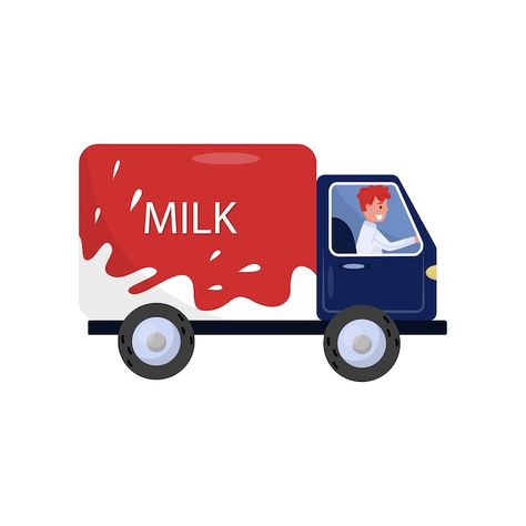 Smiling man driving milk truck delivery ... | Premium Vector #Freepik #vector #cartoon-truck #big-car #flat-style #car-truck Cartoon Truck, Milk Truck, Truck Delivery, Milk Delivery, Drawing Study, Milk Crates, Smiling Man, Drawing Studies, Big Car