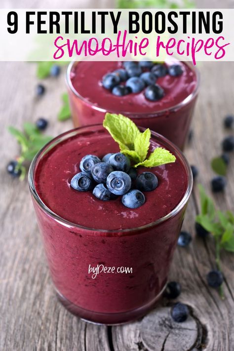 Fertility Smoothie Recipes, Diet To Get Pregnant, Blueberry Pomegranate Smoothie, Fertility Diet Recipes, Sugar Free Smoothies, Pomegranate Smoothie, Plant Based Smoothies, Fertility Smoothie, Vegan Smoothie Recipes