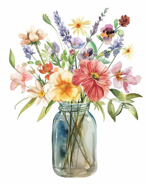 Mason Jar With Flowers, Jar With Flowers, Napkin Decoupage, Cottage Market, Mason Jar Flowers, Cricut Tips, Painted Jars, Free Summer, Party Banners