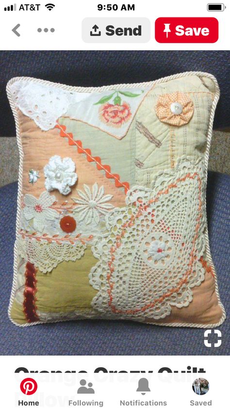 Decorative Stitches, Quilt Pillow, Crazy Patchwork, Pretty Pillow, Embroidery Transfers, Embroidery Patterns Vintage, Old Quilts, Sewing Pillows, Crazy Quilt