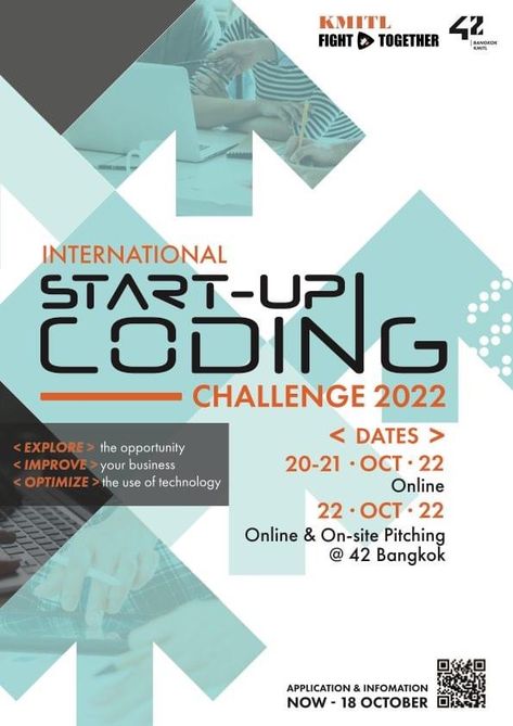 "International Startup Coding Challenge 2022" 🧑🏻‍💻 ✨on 20-22 October 2022 🚀 Online session Application period : Now - 18 October 2022 Apply : https://forms.gle/mCCqKgJEkKWqrreFA #42 #42Bangkok #42Born2Code #42Network Registration Form, Group 2, Use Of Technology, October 2022, Start Up Business, Start Up, Improve Yourself, Period, Presentation