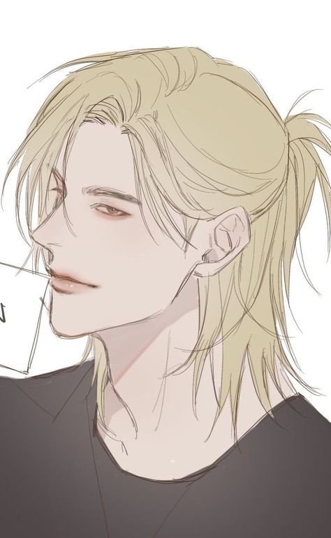 Blonde Hair Korean, Ponytail Drawing, Boy Hair Drawing, Long Hair Drawing, Drawing Male Hair, Filipino Architecture, Drawing Anime Bodies, Middle Hair, Anime Long Hair