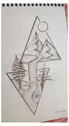 Tattoo Mountains, Mountains Quotes, Triangle Drawing, Mountains Tattoo, Easy Pencil Drawings, Pencil Drawing Images, Forest Drawing, Tree Drawings Pencil, Mountain Drawing