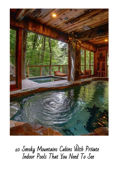 Looking for the perfect Smoky Mountain vacation in Tennessee? This list has some of the best cabins with private indoor swimming pools in the area. Farmhouse Pool Ideas, Indoor Pool House, Tennessee Cabins, Cozy Lodge, Luxury Log Cabins, Farmhouse Exterior Design, Smoky Mountains Cabins, Cabin Vacation, Pool Rooms