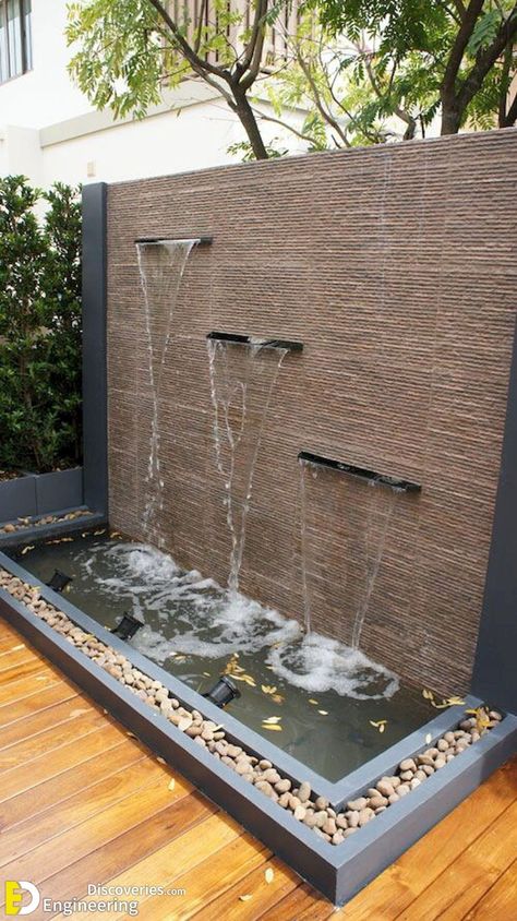 Luxury Garden Fountain Design Ideas | Engineering Discoveries Water Wall Fountain, Kolam Koi, Taman Air, Garden Waterfall, Waterfall Wall, Fountain Design, Waterfalls Backyard, Outdoor Fountain, Luxury Garden