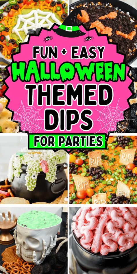 Easy Halloween dips for parties! Fun Halloween themed party dips including savory dip recipes and sweet dessert dips. From gross throw up queso dip and graveyard taco dip to cute halloween dessert dip for kids, you’ll love these easy halloween party appetizers. Cheap potluck ideas for Halloween, easy halloween desserts, halloween crockpot dip, creepy appetizers, adult halloween party food, halloween camping food ideas, simple halloween snacks, halloween charcuterie, spooky dips, movie night ... Easy Halloween Side Dishes, Halloween Party Side Dishes, Cheap Potluck, Halloween Dips For Parties, Creepy Appetizers, Halloween Dessert Dip, Savory Dip Recipes, Halloween Crockpot Recipes, Halloween Crockpot