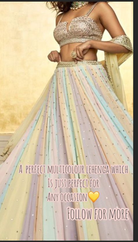 Pastel Multicolour Lehenga, Pastel Indian Outfits, Multicolour Lehenga, Haldi Dress, Indian Wedding Outfit, Beautiful Dress Designs, Dress Designs, Beautiful Dress, Indian Outfits