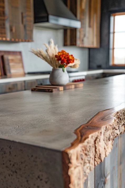 How To Make A Concrete Countertop For Outdoor Kitchen: DIY Guide Concrete Wood Furniture, Cement Countertops Kitchen Concrete, Concrete Counter Tops Kitchen, Creative Countertop Ideas, Pink Concrete Countertops, Outdoor Kitchen Countertop Ideas, Cement Countertops Wood Cabinets, Outdoor Countertop Ideas, Cement Countertops Kitchen