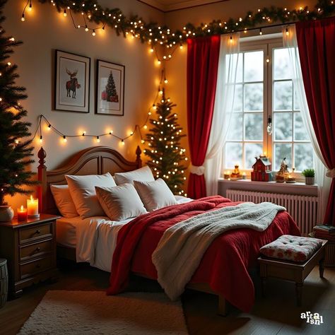 Christmas Cozy Bedroom, Christmas Room Inspiration, Cozy Christmas Bedroom, Christmas Bedroom Decor Ideas, Minimalist Holiday Decor, Christmas Bedroom Ideas, Christmas Bedroom Decor, Holiday Bedroom, Cozy Bedroom Ideas