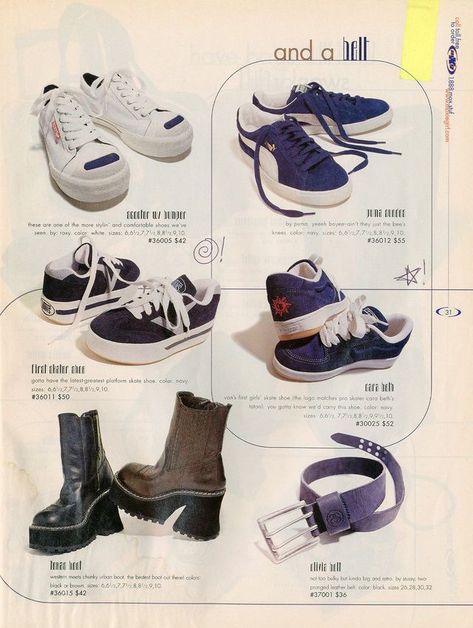 90s Fashion Catalog, 90s Teen Fashion, 90s Shoes, 90s Clothing, 00s Fashion, Clothing Catalog, Fashion Catalogue, Late 90s, Swag Shoes