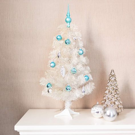 Kingyee Miniature Ornaments and Tree Topper Christmas Mini Glass Tree Decorations Set of 15 for Tabletop Desktop Tree Wedding Centerpiece Snow White Blue ** See the photo link more details. (This is an affiliate link). #santa Small White Christmas Tree, Mini White Christmas Tree, Tree Wedding Centerpieces, Miniature Ornaments, Fake Trees, Glass Tree, Christmas Ornaments Homemade, Tree Wedding, White Christmas Tree