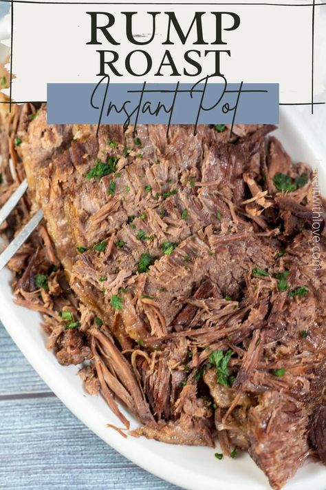 This Instant Pot rump roast is an easy and delicious recipe for making a perfectly cooked beef roast in your pressure cooker! Toss in some veggies to make a heartier meal or slice and serve your roast with your favorite side dishes! With only four ingredients and minimal effort, you can have a tender and juicy roast on the table in no time! BakeItWithLove.com #bakeitwithlove #rumproast #instantpot #pressurecooker #roast #beef Easy Instant Pot Roast, Instant Pot Rump Roast, Roast Gravy Recipe, Cooking A Rump Roast, Instant Pot Roast Beef, Roast With Potatoes And Carrots, Pot Roast With Potatoes, Pot Roast Gravy, Instant Pot Roast