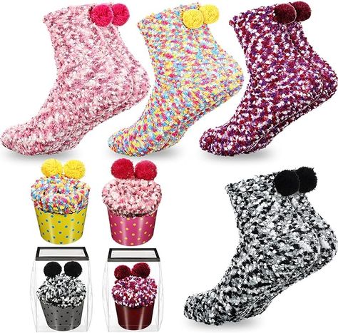 SATINIOR 4 Pairs Valentine's Day Cupcake Socks Gifts for Women Girl Fuzzy Fluffy Sock DIY Present Socks Birthday Gifts Sock Cupcakes, Outdoor Socks, Valentine Day Cupcakes, Fluffy Socks, Diy Socks, Valentines Cupcakes, Fuzzy Socks, Diy Presents, Christmas Socks