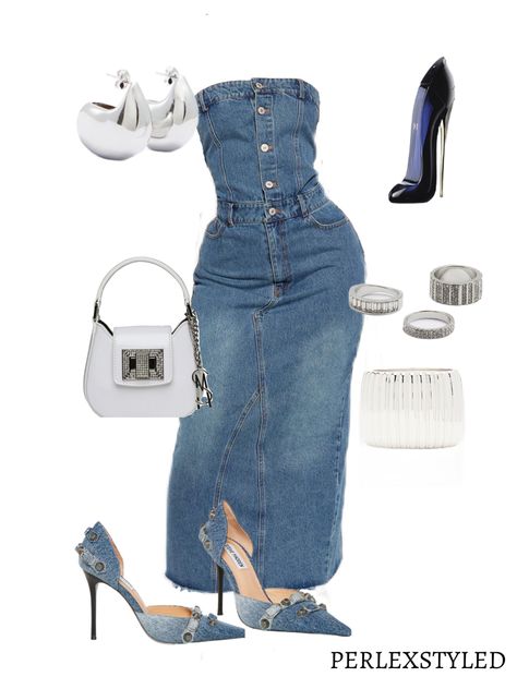 #fashion #fashionista #dress #dressing #jeans #denim #denimdress #womensclothing #goodgirl #stevemadden #fashionnova #aldoshoes #jewelry #silver #outfits #outfitideas #heels #heelsaddict #instagram #trendy #trending Denim Heels Outfit Black Women, Denim Pumps Outfit, Denim Heels Outfit Ideas, Denim Skirt With Heels, Jean Heels Outfit, Denim Heels Outfit, Denim Shoes Outfit, Denim Dress Outfit Summer, Block Heels Outfit