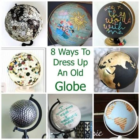 8 Ways To Dress Up An Old Globe – Craft Gossip #upcyclecrafts #globes #homedecor #DIY Globe Decor Ideas, Globe Diy Projects, Globe Upcycle, Globe Ideas, Globe Projects, Ideas For Crafts, Globe Diy, Old Globe, Globe Crafts