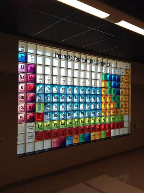 Cool Periodic Table, Glass Block Installation, Pharmacy Decor, Science Room, Science Decor, Periodic Table Of The Elements, Pharmacy Student, Table Of Elements, Pharmacy Design