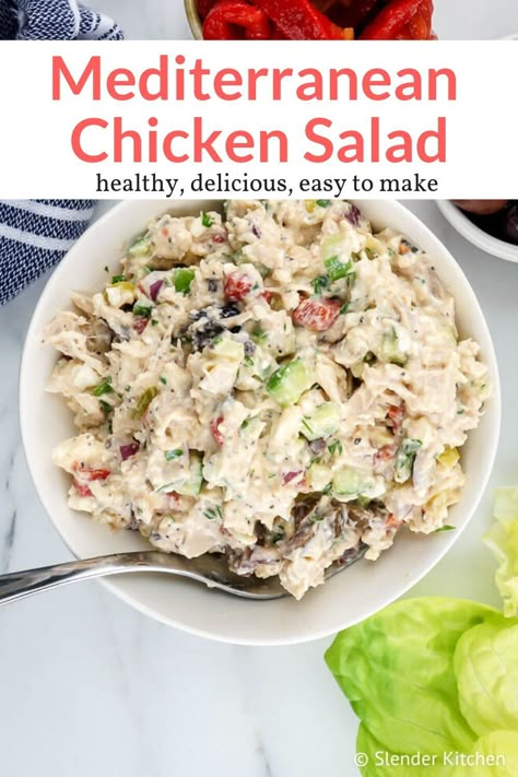 Salad With Black Olives, Mediterranean Chicken Salad, Mediterranean Diet Food List, Mediterranean Recipes Healthy, Greek Yogurt Dressing, Mediterranean Diet Recipes Dinners, Slender Kitchen, Mediterranean Diet Meal Plan, Easy Mediterranean Diet Recipes