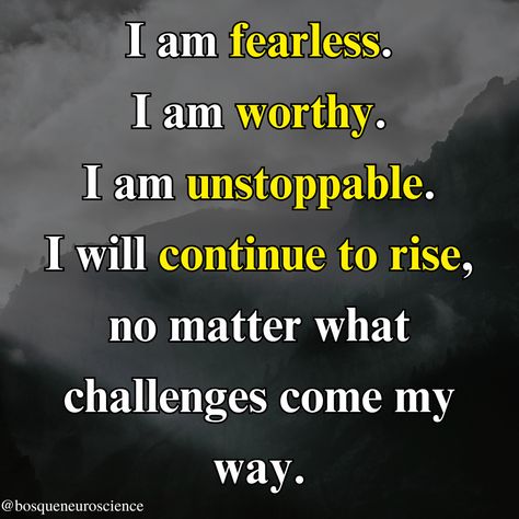 I am fearless in the face of any challenge. I am strong, capable, and determined to overcome any obstacle that comes my way. I am worthy of success and happiness, and I will not let anything hold me back. #fearless #challengeaccepted #strong #determined #overcome #obstacles #worthy #success #happiness #nevergiveup #believeinyourself #positivity #mindset #grit #resilience #motivation #inspiration #empowerment #selflove #selfworth #dreambig #goals #ambition #perseverance #courage #brave #unstop... Fearless Affirmations, Warrior Affirmations, I Am Chosen Affirmation, I Am Fearless Affirmations, Fear Of Failure Affirmations, I Am Fearless, Positivity Mindset, Success And Happiness, Challenge Accepted