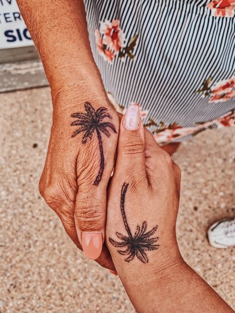 Palm Tree Thumb Tattoo, Tropical Hand Tattoo, Palm Tree Hand Tattoo, Thumb Tattoo Ideas, Hand Thumb Tattoo, Wedding Anniversary Tattoo, Anniversary Tattoos, Thumb Tattoo, Anniversary Tattoo