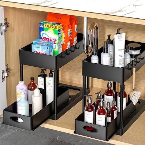 Amazon.com: PUILUO Under Sliding Cabinet Basket Organizer, 2 Tier Under Sink Organizers Black Under Sink Storage for Bathroom Kitchen : Home & Kitchen Bathroom Under Sink Organization, Kitchen Gadgets Storage, Storage For Bathroom, Bathroom Under Sink, Organiser Cucina, Under Cabinet Storage, Under Kitchen Sink Organization, Under Sink Cabinet, Under Sink Storage