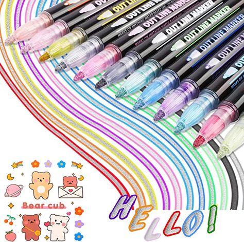 Pens For Art, Outline Markers, Self Journal, Metallic Markers, Diy Photo Album, Album Posters, Water Coloring, Paint Marker Pen, Grayscale Coloring Books