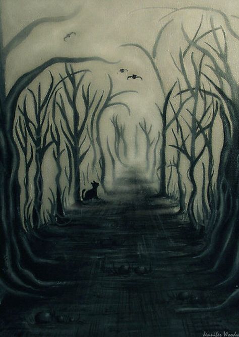 Woods Drawing, Creepy Woods, Creepy Paintings, Night Creatures, Haunted Woods, Classical Paintings, Gothic Books, Forest Drawing, An Old Soul