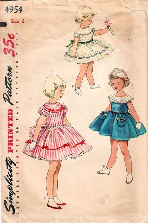 Vintage Girls Dress Pattern, Bouffant Dress, Scallop Collar, 1950s Girls, Simplicity Patterns Vintage, 1950s Sewing Patterns, Vintage Kids Clothes, Vintage Girls Dresses, Girl Dress Pattern