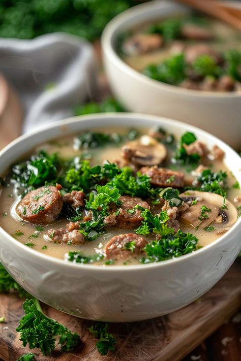 Delicious Keto Sausage and Kale Soup with Mushroom Recipe: Perfect for a Healthy Diet
#ketodiet #ketorecipes #lowcarb Keto Kale Recipes, Mushroom Kale Soup, Mushroom Kale, Sausage And Kale, Sausage And Kale Soup, Keto Sausage, Food Keto, Mushroom Recipe, Chickpea Soup