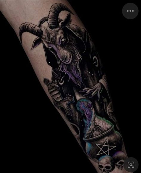 Goat Tattoo Ideas, Baphomet Tattoo, Pentagram Tattoo, Goat Tattoo, Satanic Tattoos, Occult Tattoo, Devil Tattoo, Tattoo Parlor, Magic Tattoo