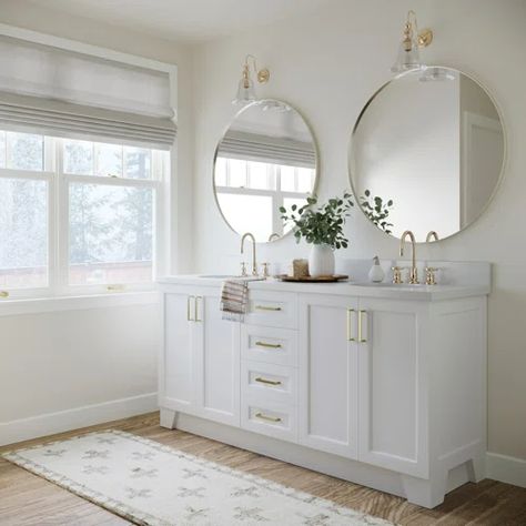 Longshore Tides Freitas 73" Double Bathroom Vanity Set | Wayfair White Double Vanity, Bathroom Vanities Without Tops, Types Of Countertops, Carrara Marble Countertop, Bathroom Vanity Base, White Quartz Countertop, Double Sink Bathroom, White Vanity Bathroom, Double Bathroom